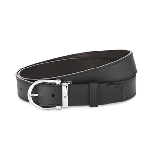 Horseshoe buckle black/brown 35 mm reversible leather belt
