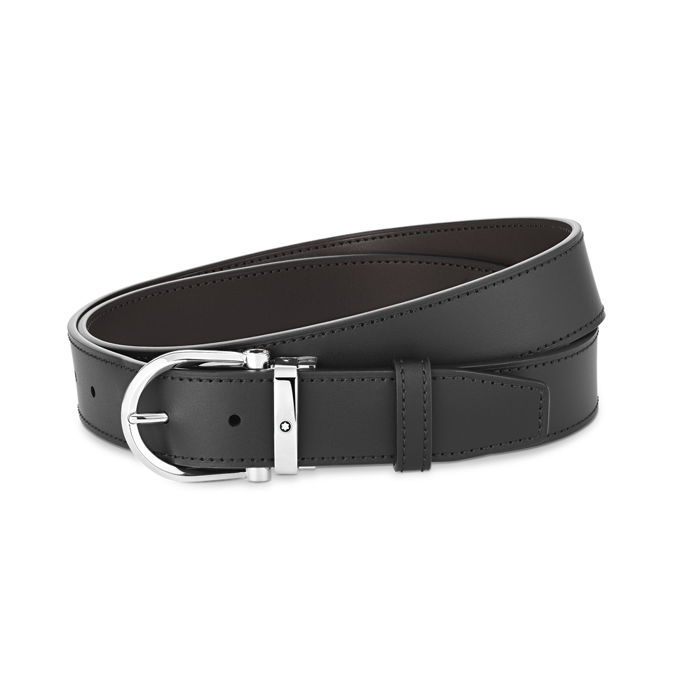 Horseshoe buckle black/brown 35 mm reversible leather belt - 1