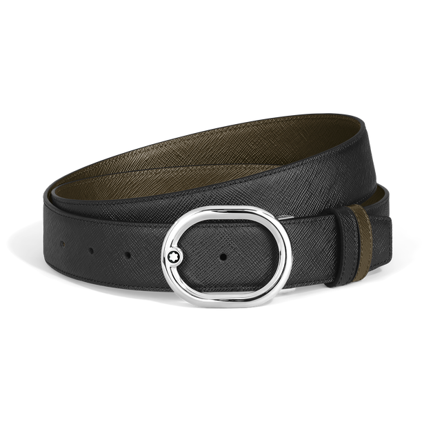 حزام من جلد سارتوريال ذو وجهين بعرض 35 مم وبمشبك بيضاوي الشكل - 1