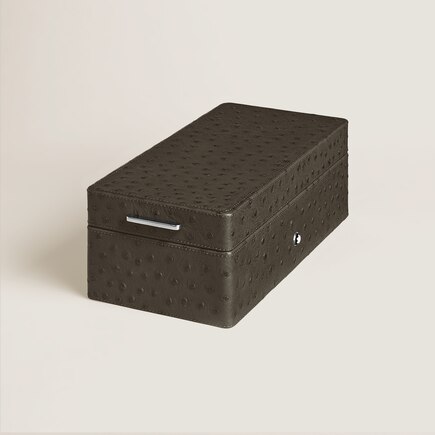 Pen Box, Ostrich-Embossed Leather, Khaki