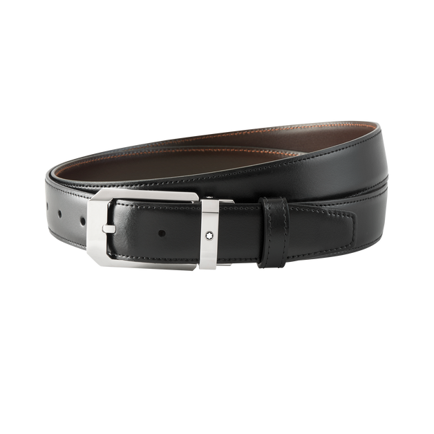 حزام جلدي ذو وجهين أسود/بُنّي، عرضه 30 مم - 1