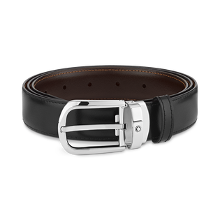 Horseshoe buckle black/brown 30 mm reversible leather belt