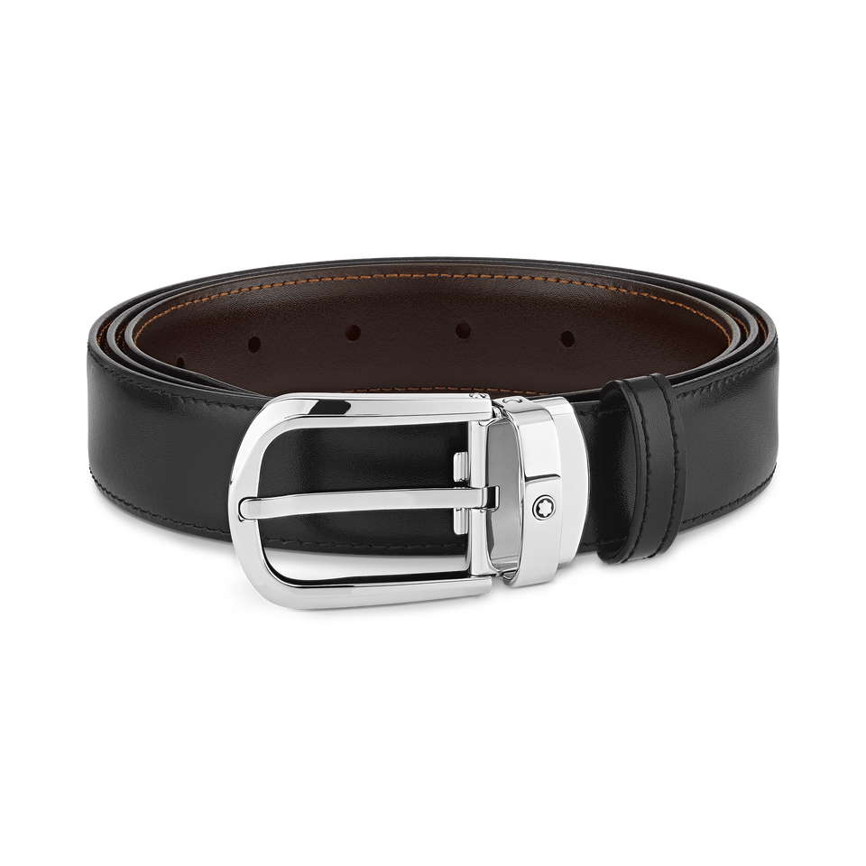 Horseshoe buckle black/brown 30 mm reversible leather belt - 1