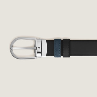 Horseshoe Buckle Velvet Blue/Black 30&nbsp;mm Reversible Leather Belt