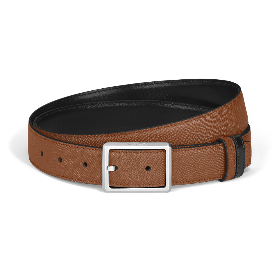 30 mm Reversible Belt in Sartorial Leather with Rectangular Buckle - 1