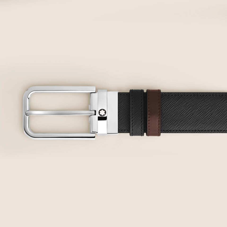 35 mm Reversible Belt in Sartorial Leather with Rectangular Buckle - 2