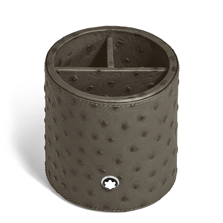 حامل أقلام، جلد يحمل زخارف ناتئة على شكل جلد النعام، لون كاكي