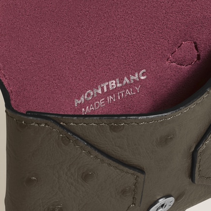 Porte-Cartes Plume avec Poign&eacute;e en Cuir Emboss&eacute; Autruche