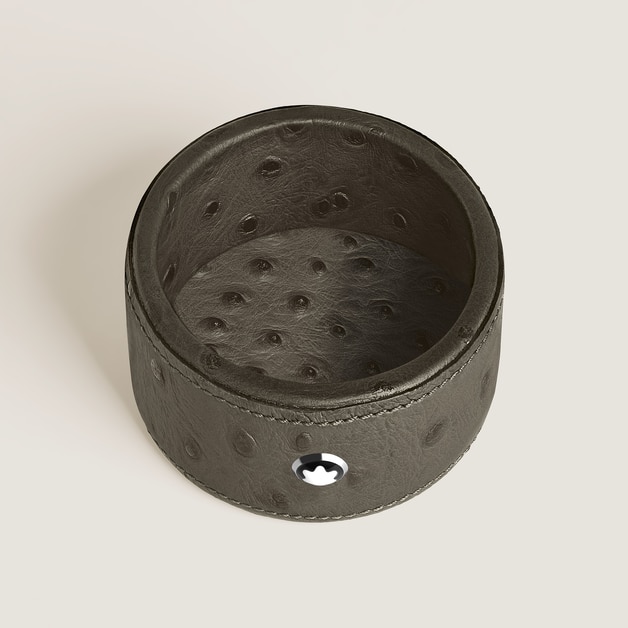 Small Round Desk Tray in Ostrich-Embossed Leather - 2