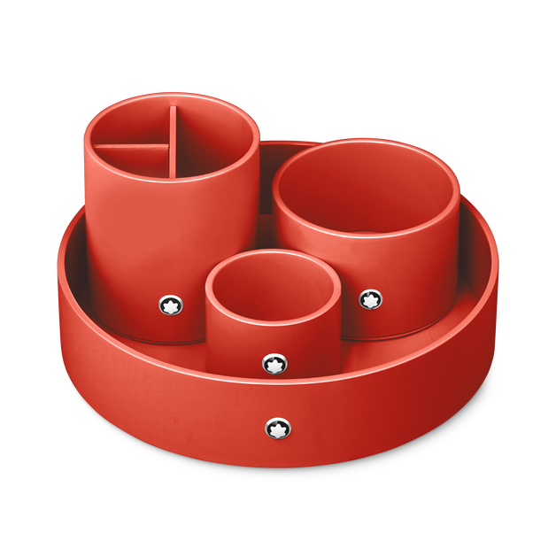Round Desk tray in Coral Colored Lacquer Wood (Medium) - 2