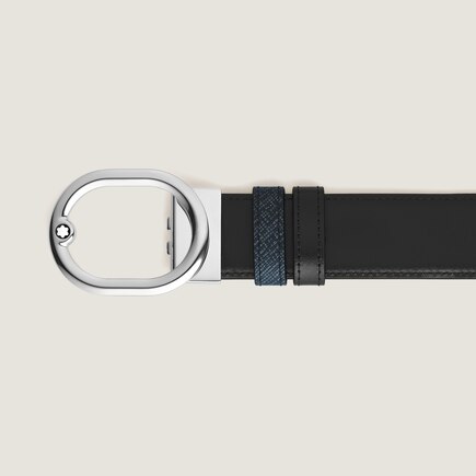 L'Ovale Buckle Tweed Blue/Black 35 mm Reversible Leather Belt