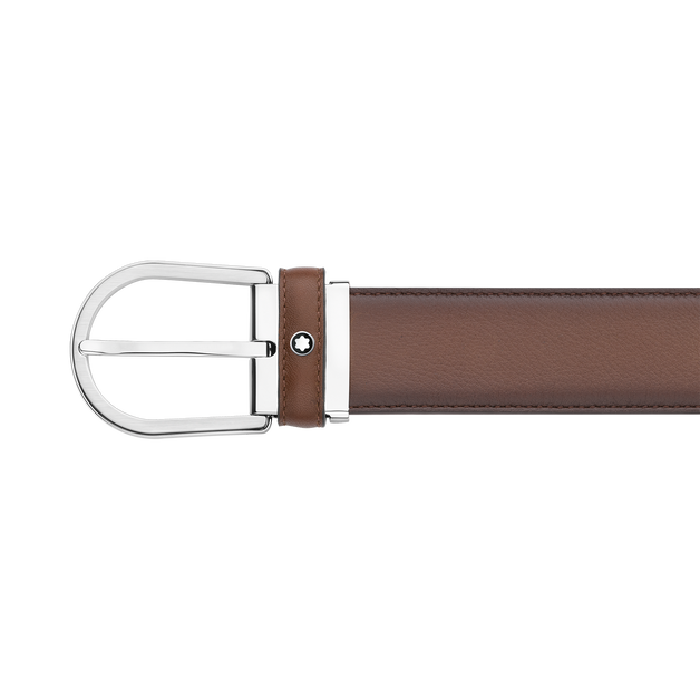 حزام جلدي بُنّي، عرضه 35 مم، مزوّد بمشبك شبيه بحدوة الحصان - 3