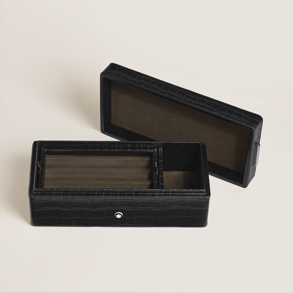 Pen Box, Croco-Embossed Leather, Black - 5