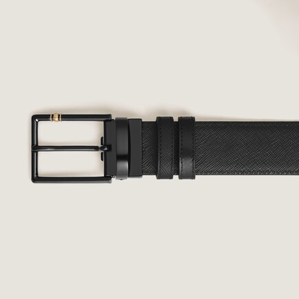 حزام ذو وجهين بعرض 35 مم من الجلد مزوّد بمشبك مايسترشتوك مستطيل الشكل