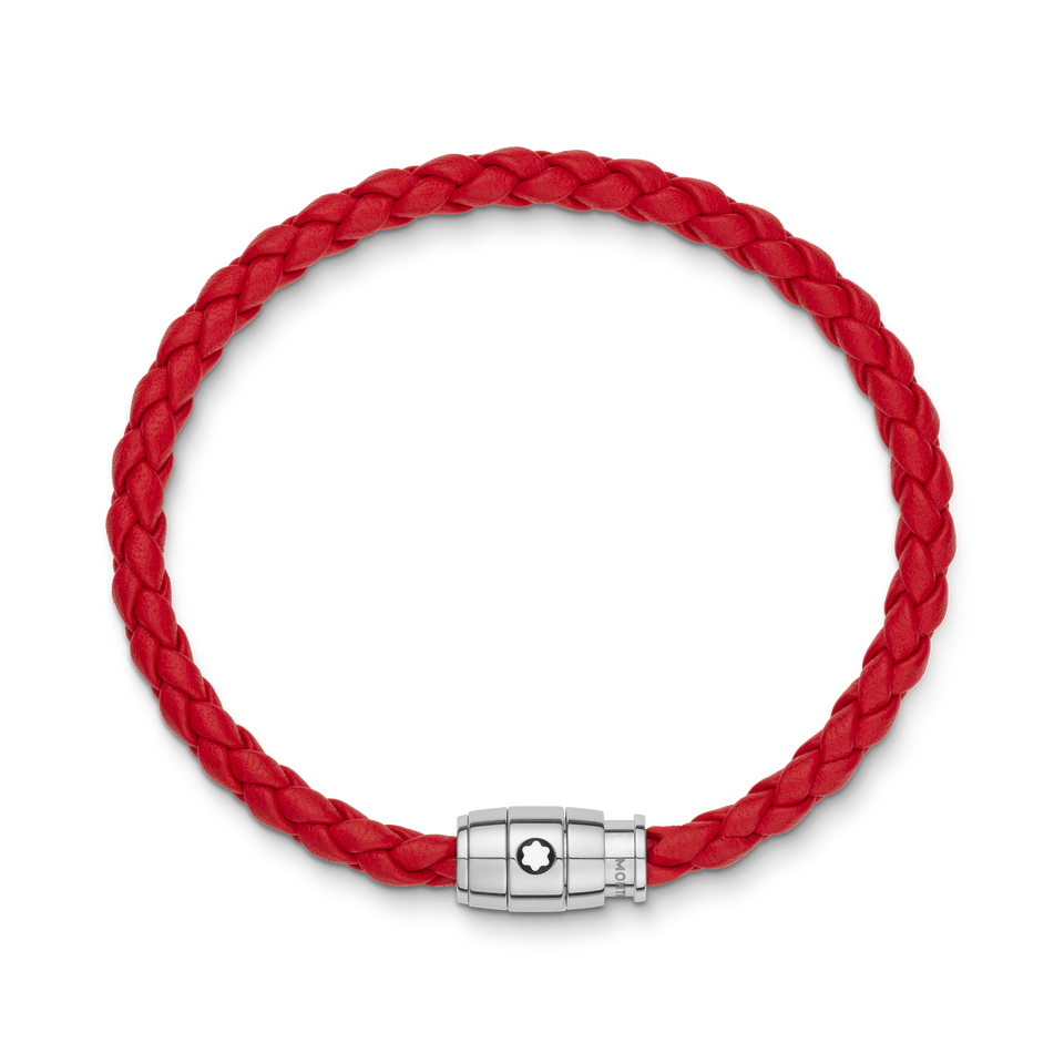 Bracelet Steel 3 rings closing and Red leather - 3