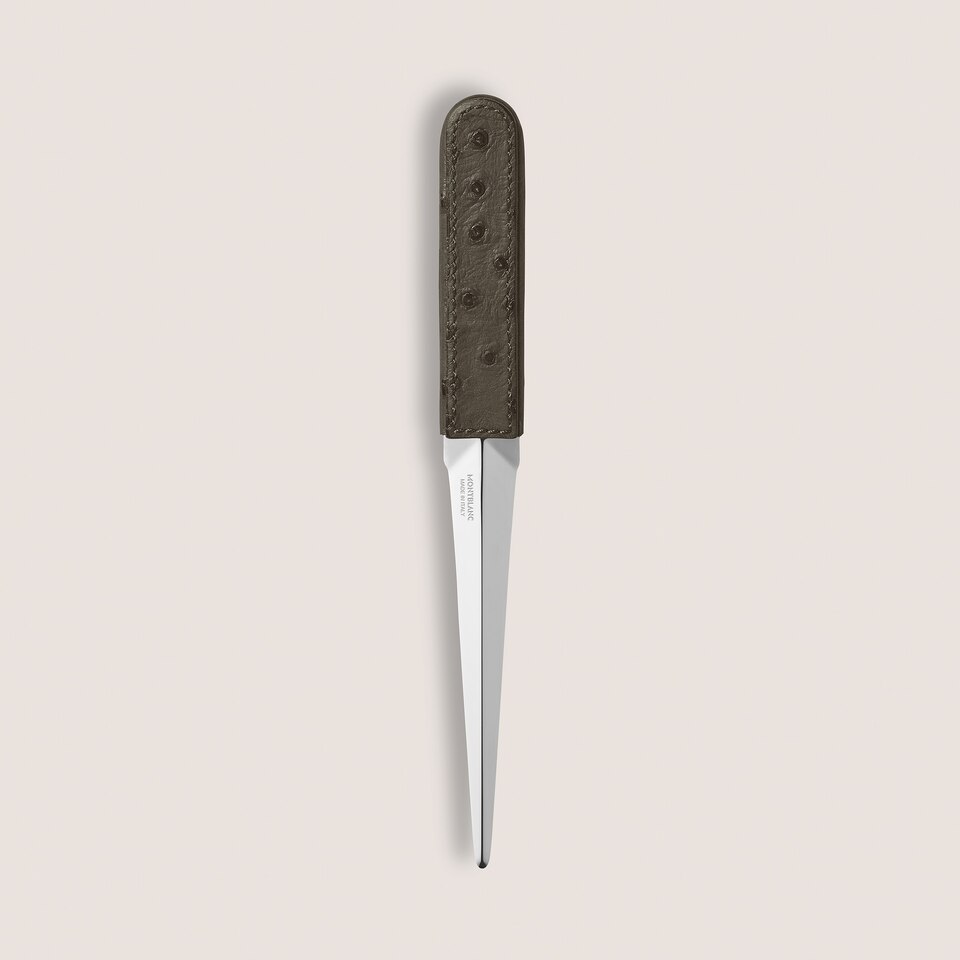 Letter Opener, Ostrich-Embossed Leather, Khaki - 2