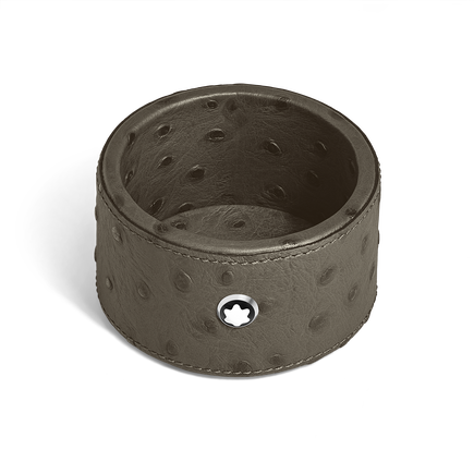 Small Round Desk Tray in Ostrich-Embossed Leather