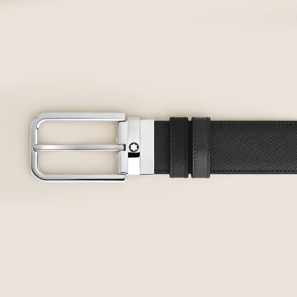 35 mm Reversible Belt in Sartorial Leather with Rectangular Buckle - 2