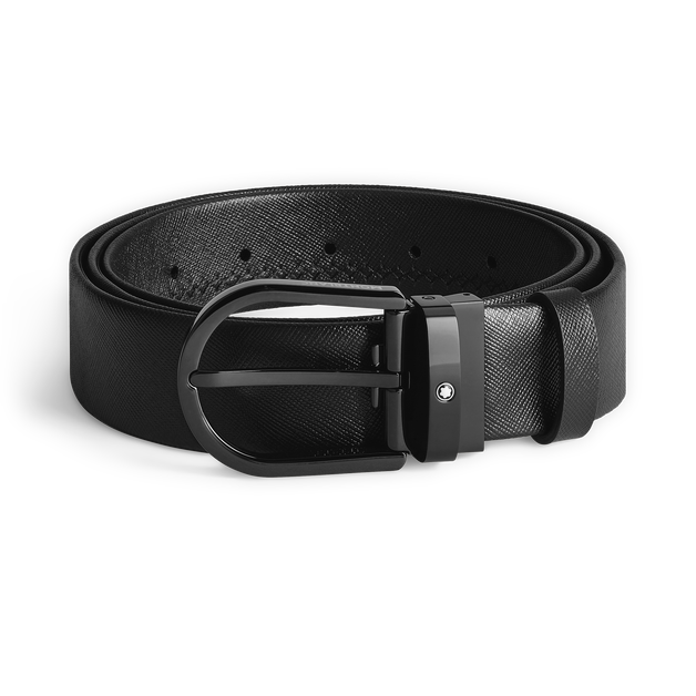 Horseshoe buckle black 35mm leather belt - 1