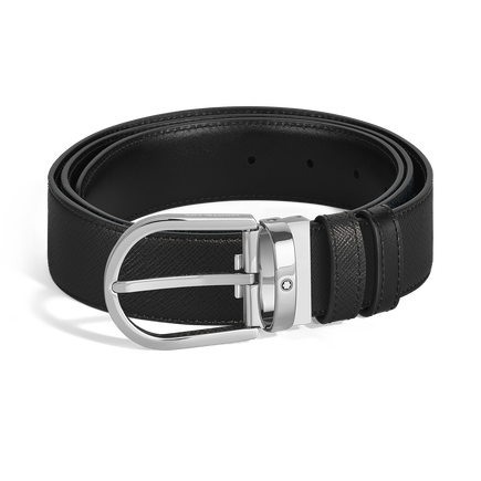 Horseshoe Buckle Black/Black 35 mm Reversible Leather Belt