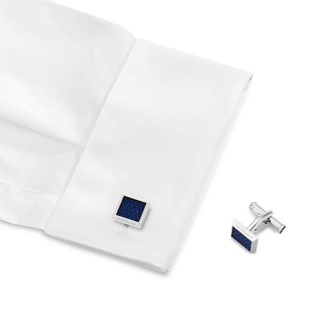 Cufflinks, rectangular in stainless steel with blue patterned inlay - 2