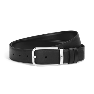 35 mm Reversible Belt in Sartorial Leather with Rectangular Buckle