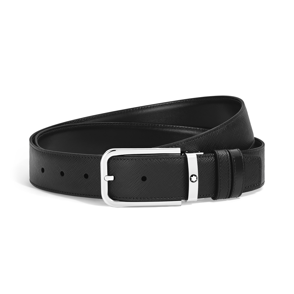 35 mm Reversible Belt in Sartorial Leather with Rectangular Buckle - 1