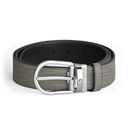 Cinturón de piel gris medio de 35 mm con hebilla en forma de herradura
