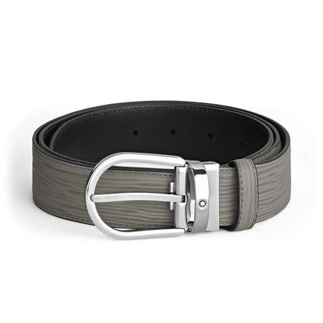 Cinturón de piel gris medio de 35 mm con hebilla en forma de herradura - 1