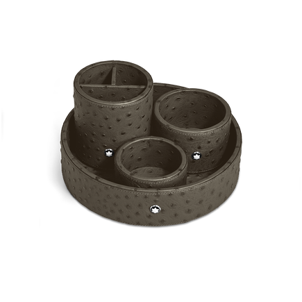 Large Desk Tray, Ostrich-Embossed Leather, Khaki