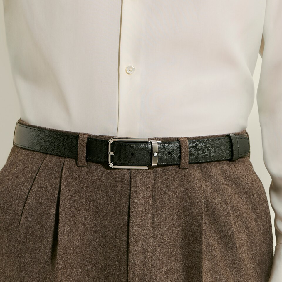 30 mm Reversible Belt in Sartorial Leather with Rectangular Buckle - 2