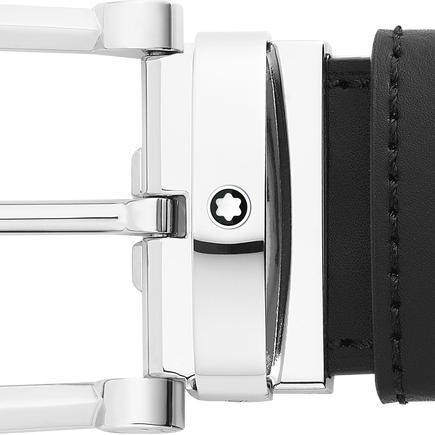 Horseshoe buckle black/blue 35 mm reversible leather belt