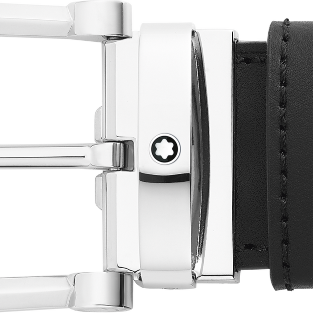 Horseshoe buckle black/blue 35 mm reversible leather belt - 2