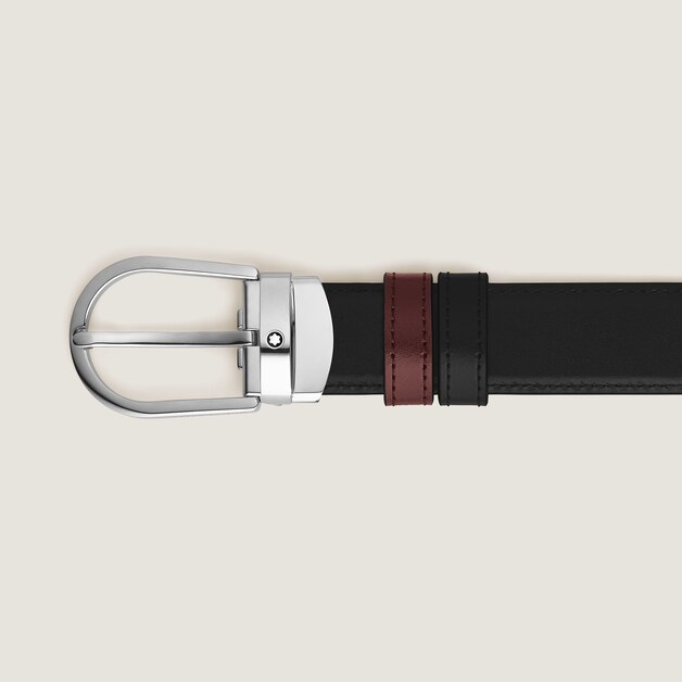 Horseshoe Buckle Black/Burgundy 30&nbsp;mm Reversible Leather Belt - 3