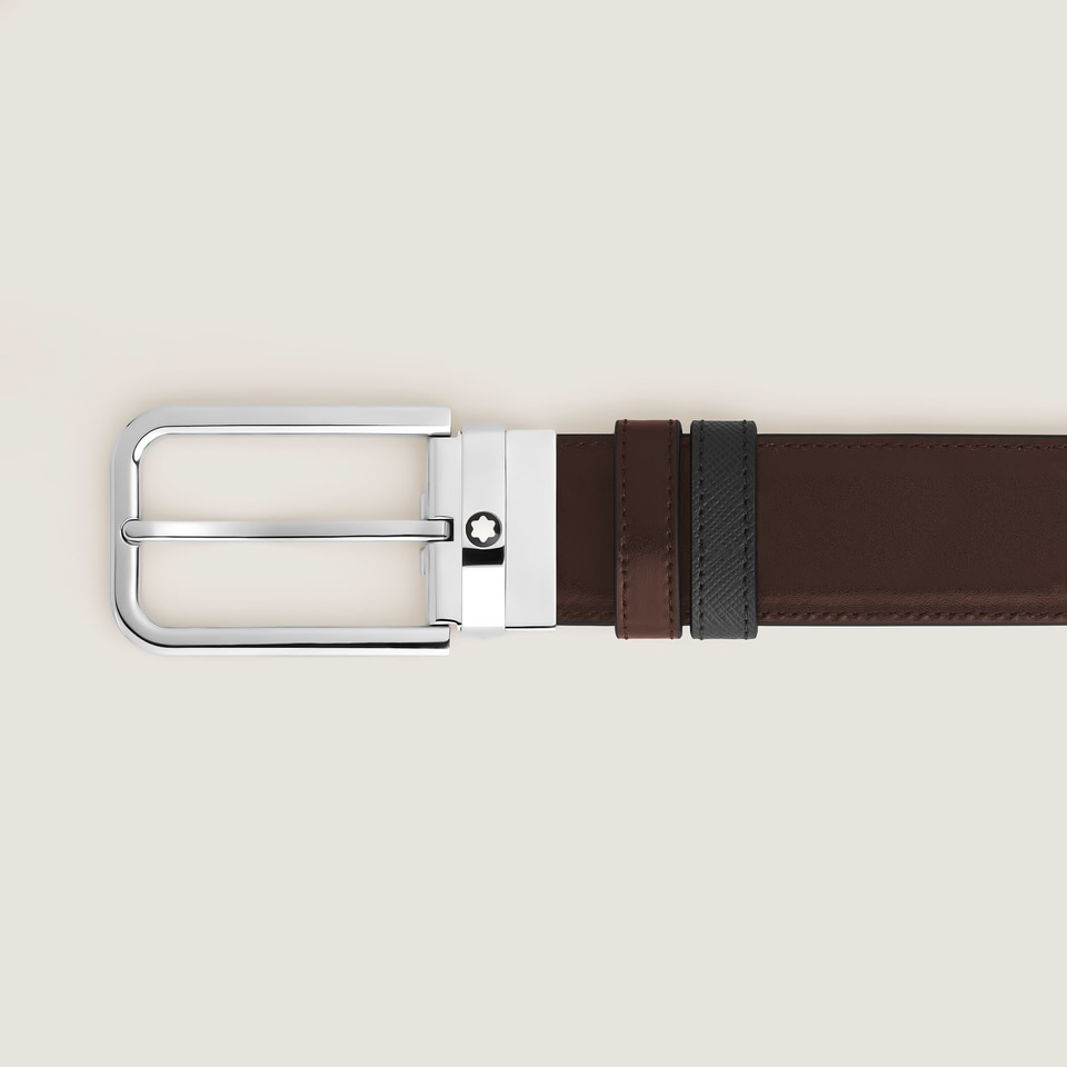 35 mm Reversible Belt in Sartorial Leather with Rectangular Buckle - 3