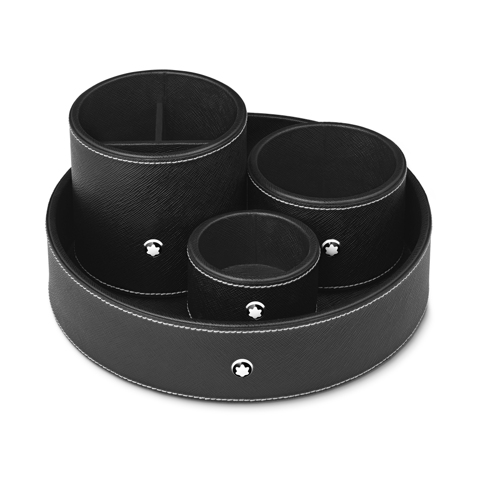 Medium Round Desk Tray in Sartorial Leather - 2