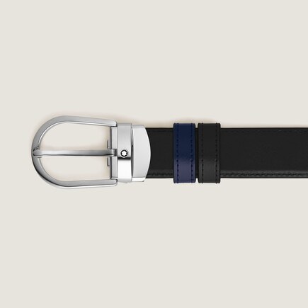 Horseshoe Buckle Black/Ink blue 30&nbsp;mm Reversible Leather Belt