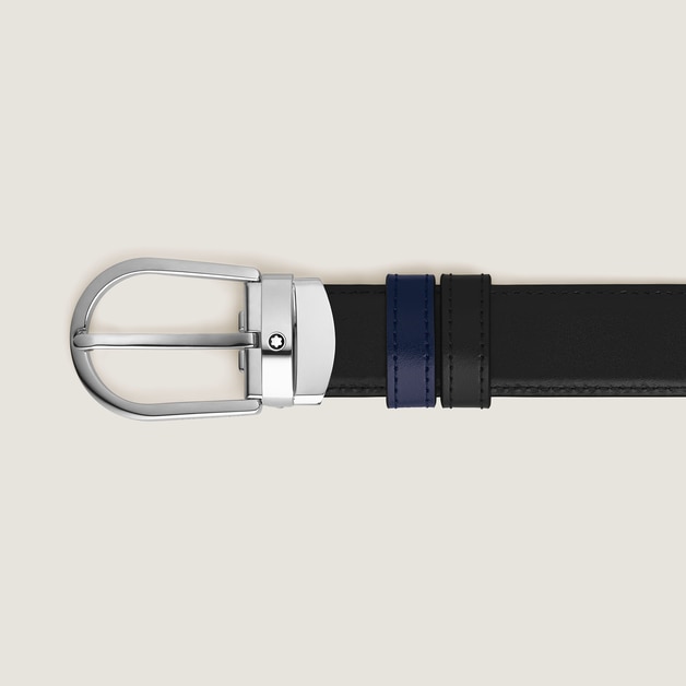 Horseshoe Buckle Black/Ink blue 30&nbsp;mm Reversible Leather Belt - 3