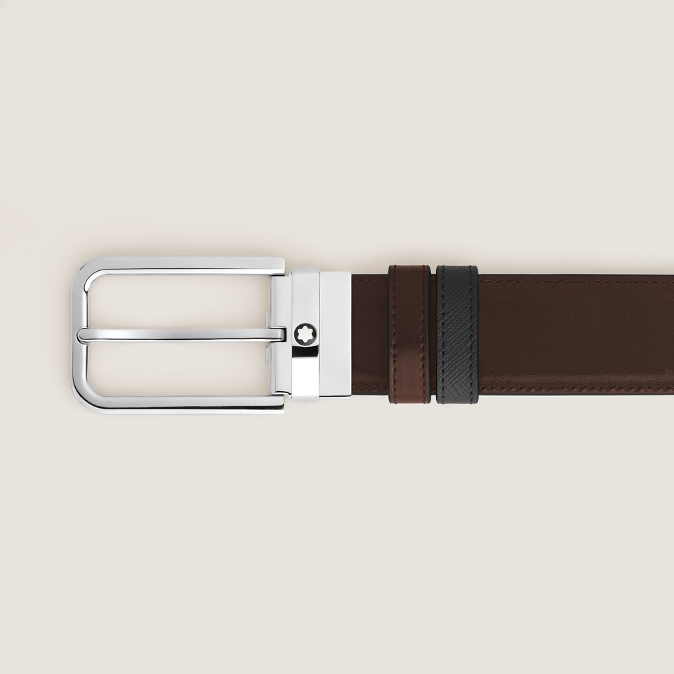 35 mm Reversible Belt in Sartorial Leather with Rectangular Buckle - 3