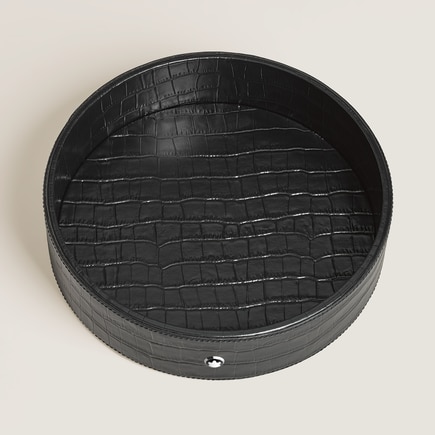 Large Round Desk Tray in Croco-Embossed Leather