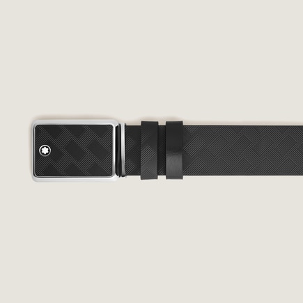 Marquetry Plate Buckle Black/Black 30&nbsp;mm Reversible Leather Belt