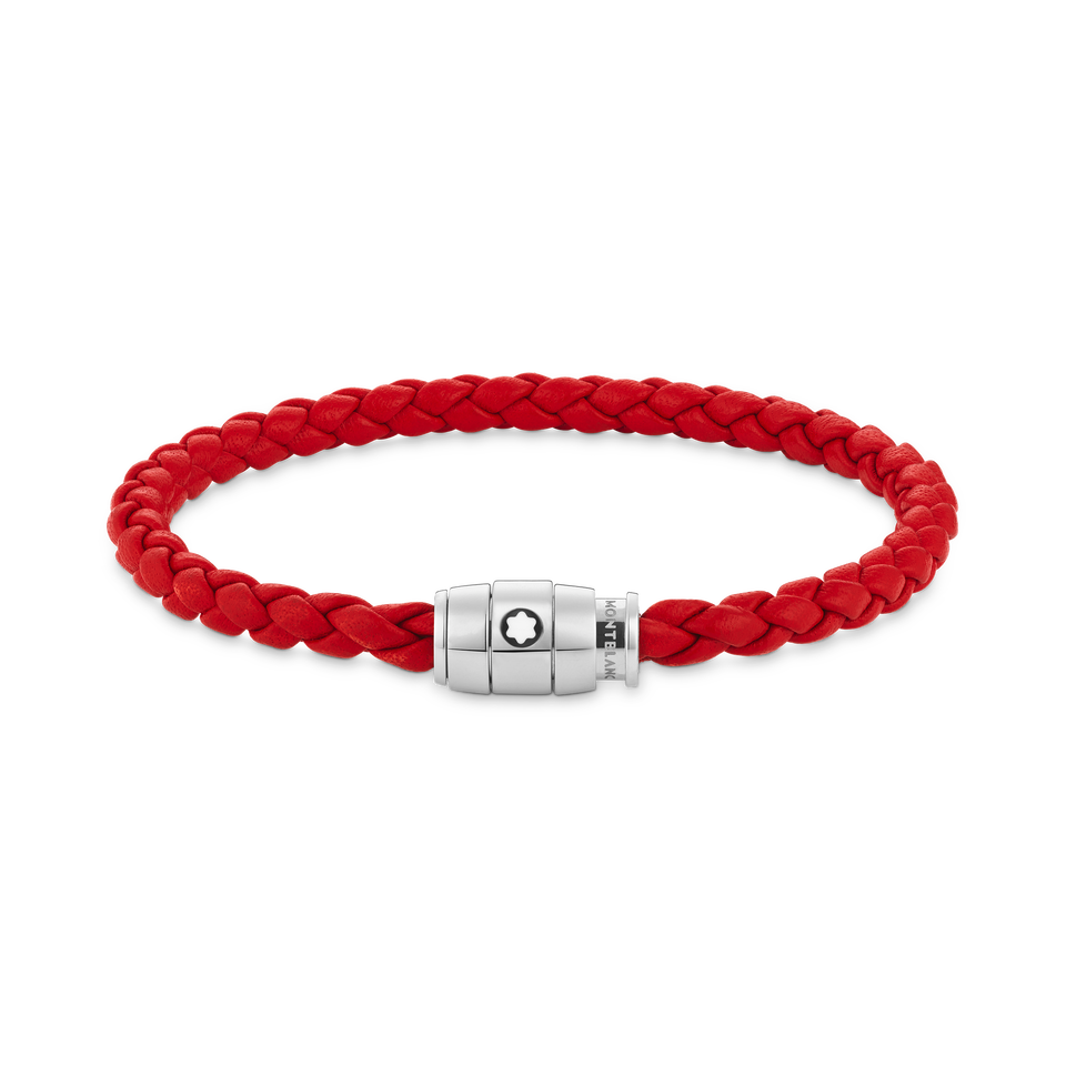 Bracelet Steel 3 rings closing and Red leather - 2