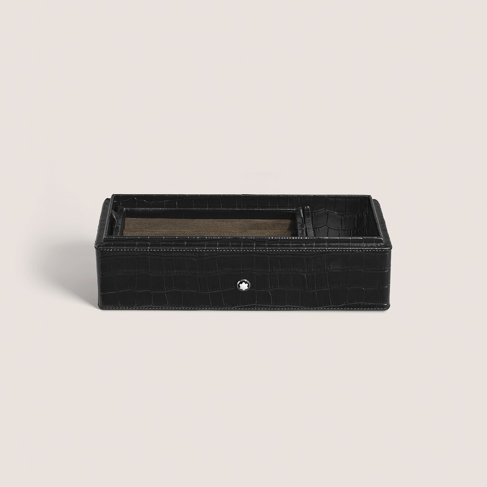 Pen Box, Croco-Embossed Leather, Black - 3