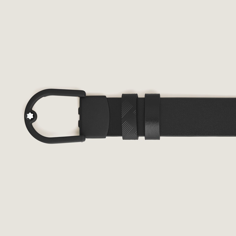 Horseshoe light buckle black/black 30mm reversible leather belt - 5