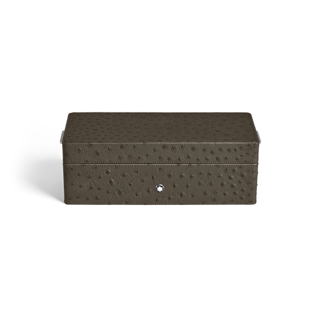 علبة أقلام، جلد يحمل زخارف ناتئة على شكل جلد النعام، لون كاكي - 1