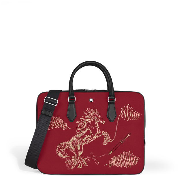 Thin Briefcase Year of the Horse in Embroidered Gabardine - 1