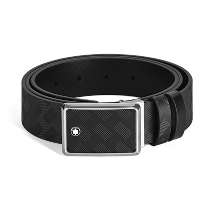 Cintur&oacute;n reversible de piel negra de 30&nbsp;mm con hebilla plana con marqueter&iacute;a