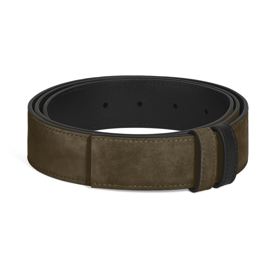 Khaki suede/black soft 35mm reversible leather strap - 1