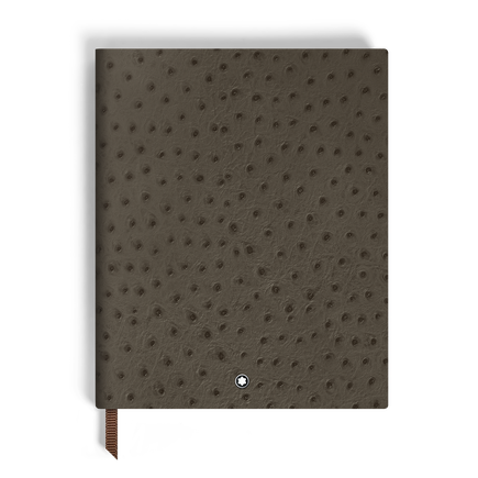 Large Notebook, Ostrich-Embossed Leather, Khaki – Lined Pages