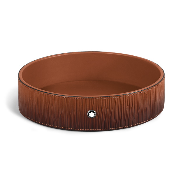 Grand Plateau de Bureau Rond en Cuir Corteccia Sfumato - 1